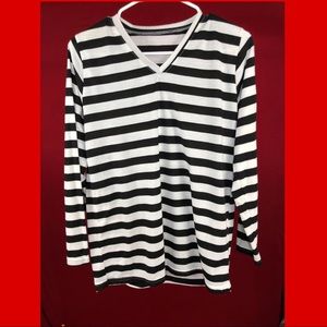 V-neck black&white long sleeve